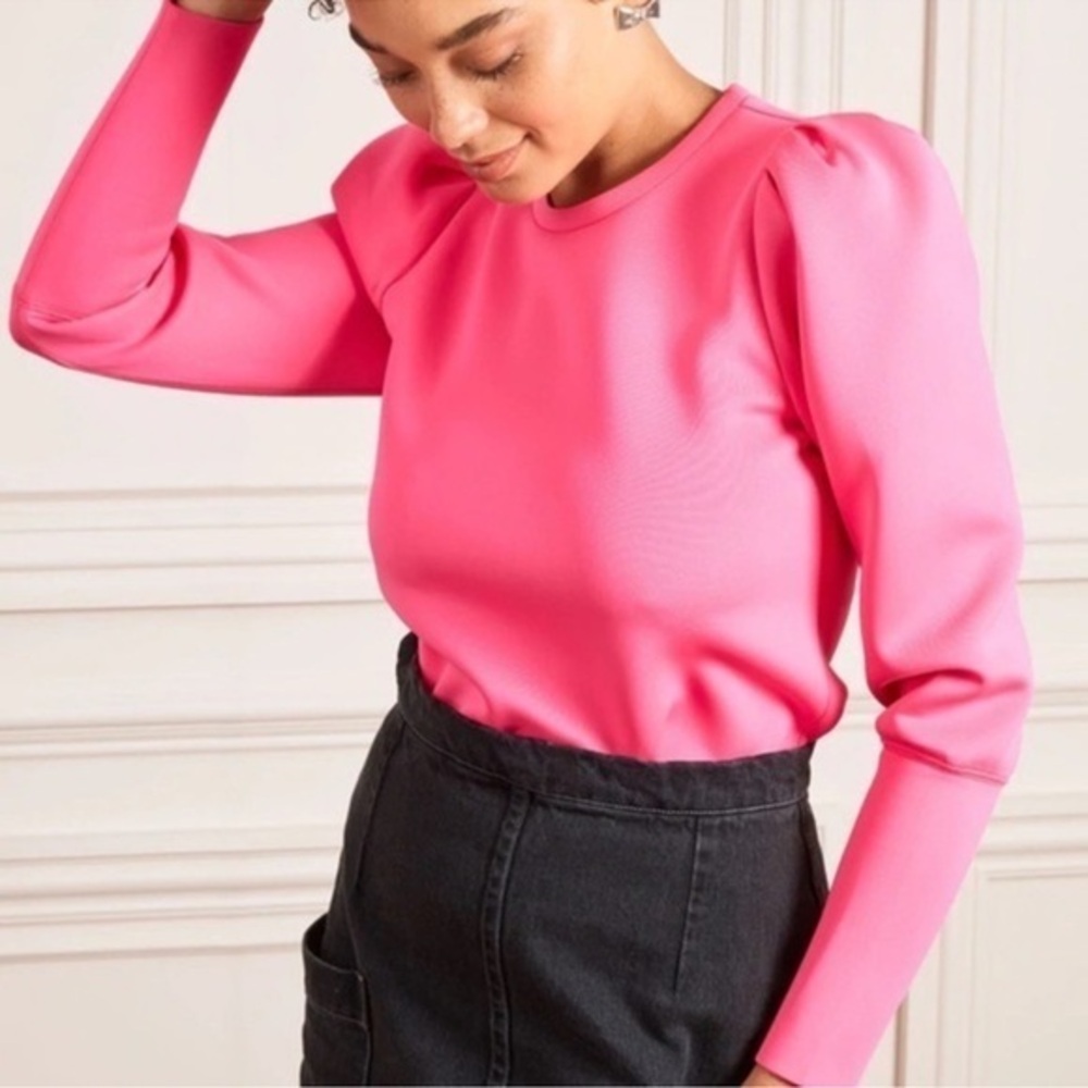 Stella & Dot Pink Puff Sleeve Fitted Blouse